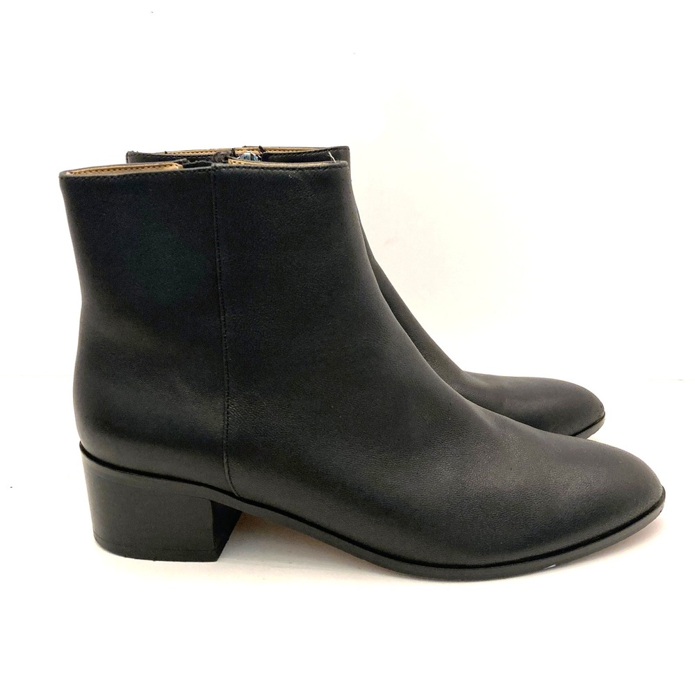 J. Crew Walker Leather Ankle Boot Black‎ Womens 6 Side Zip Bootie Block Heel